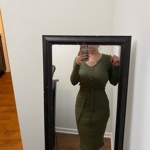 Green faux button down dress